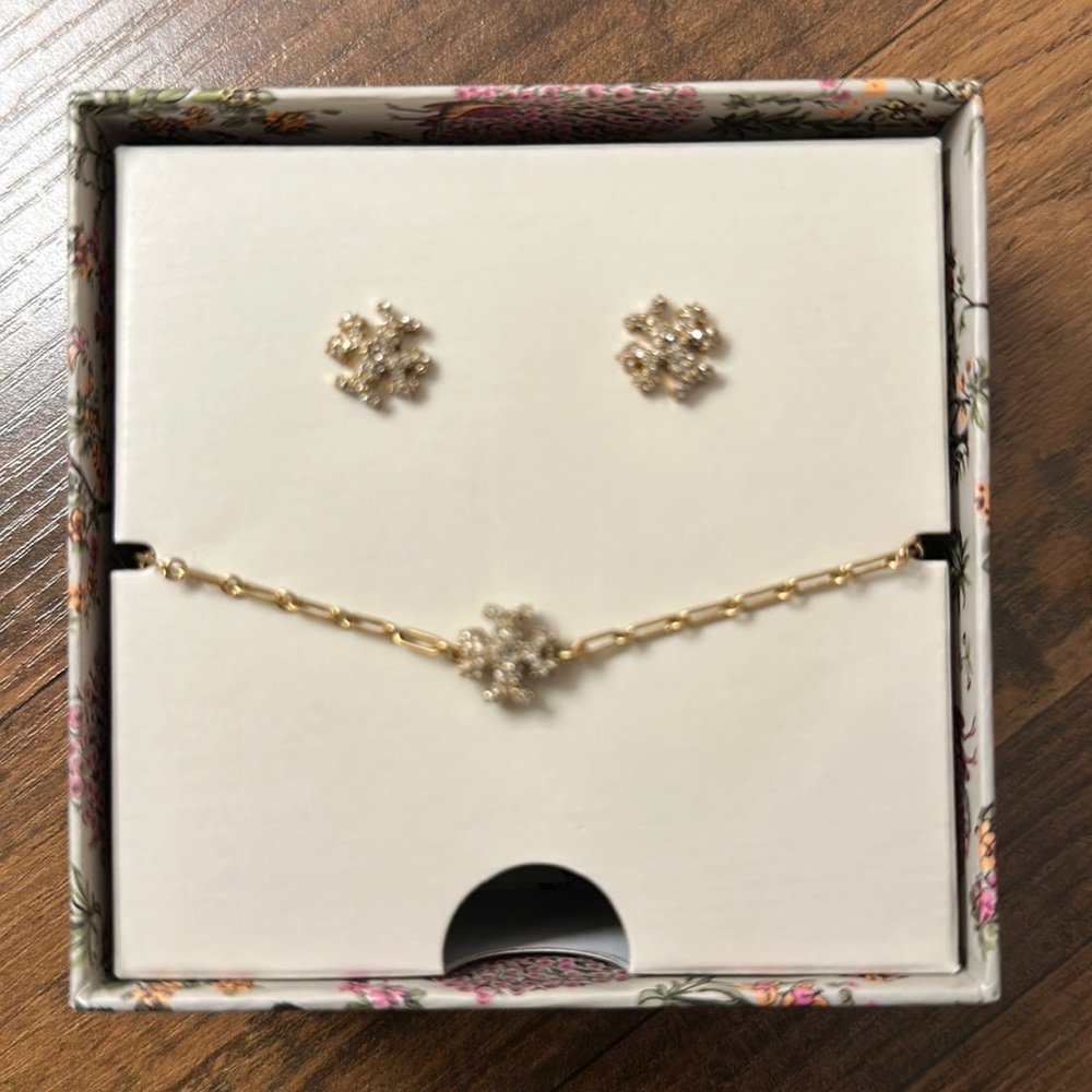 Tory Burch Roxanne Chain Bracelet and Stud Earrings Set